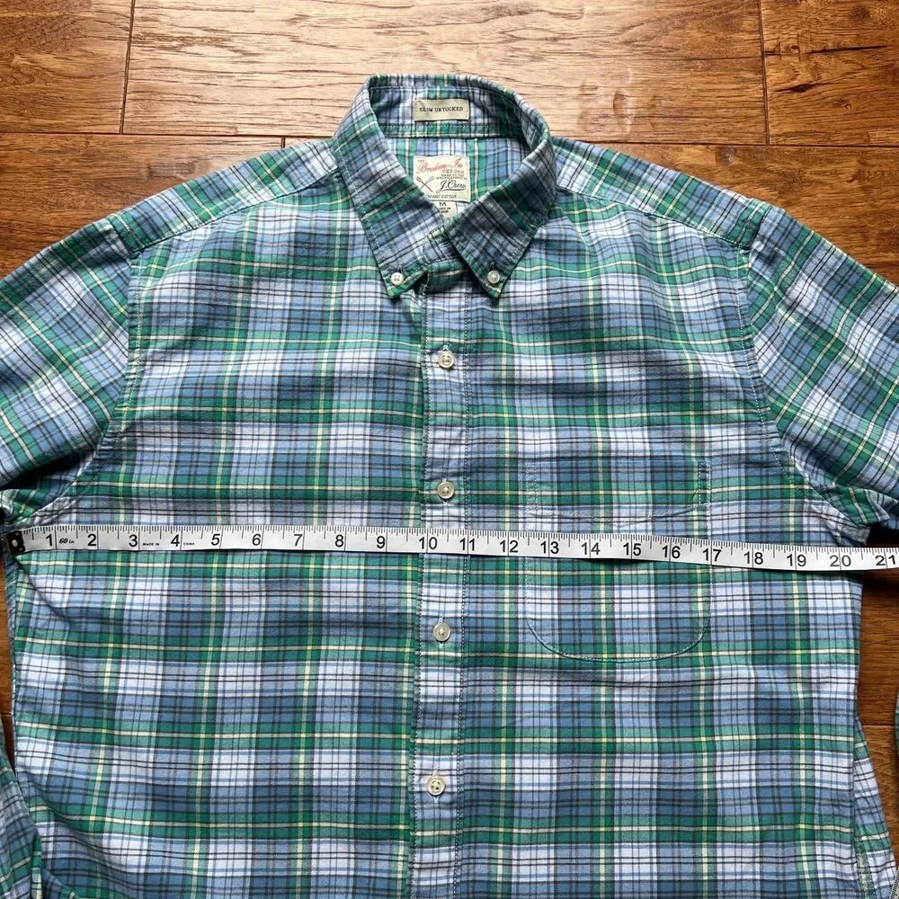 Plaid Broken In Oxford Slim Untucked Blue Green J.Crew Men's Medium